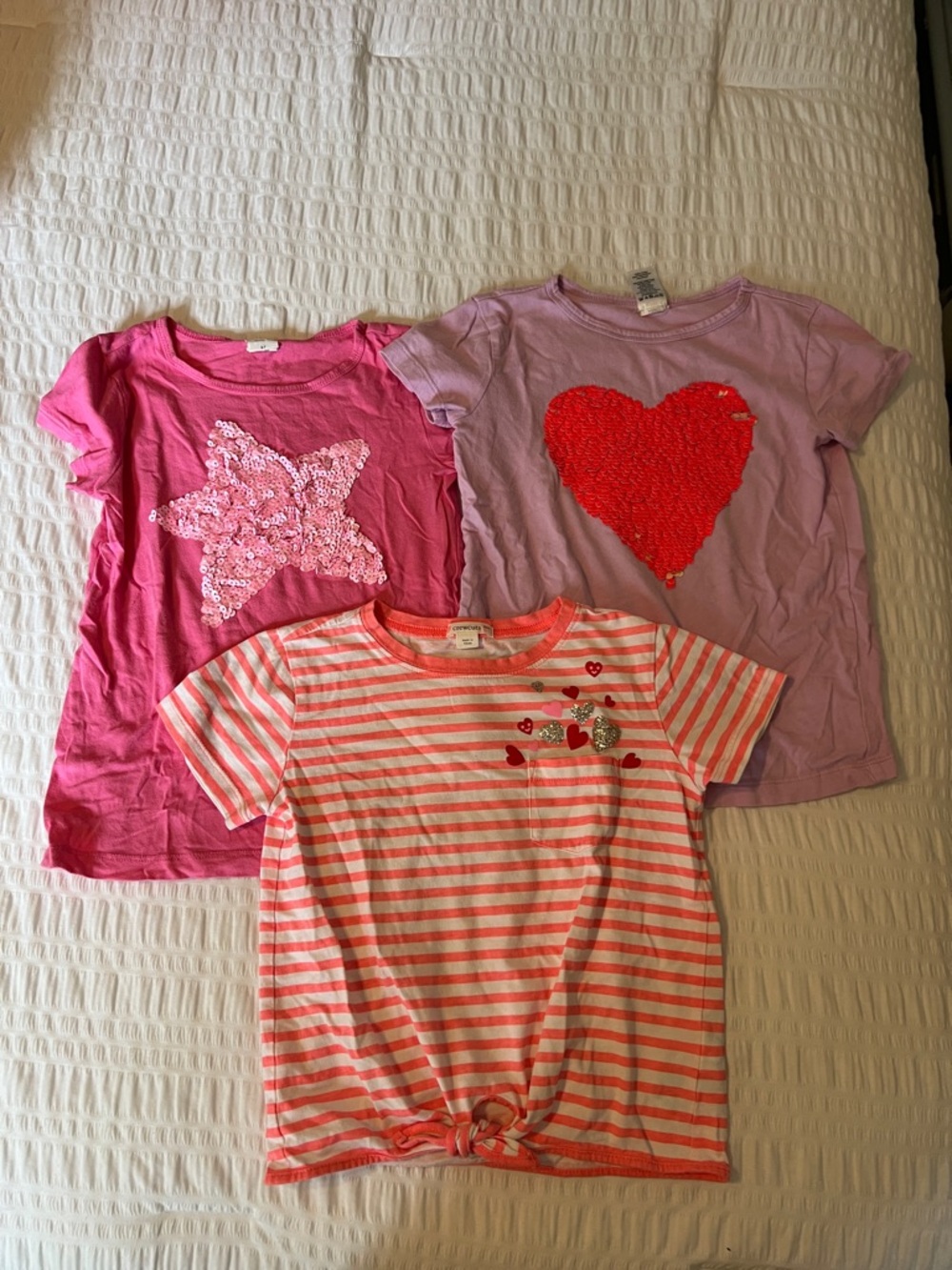Crewcuts Girls Pink & Lavender Sequin Heart and Star Tee Trio